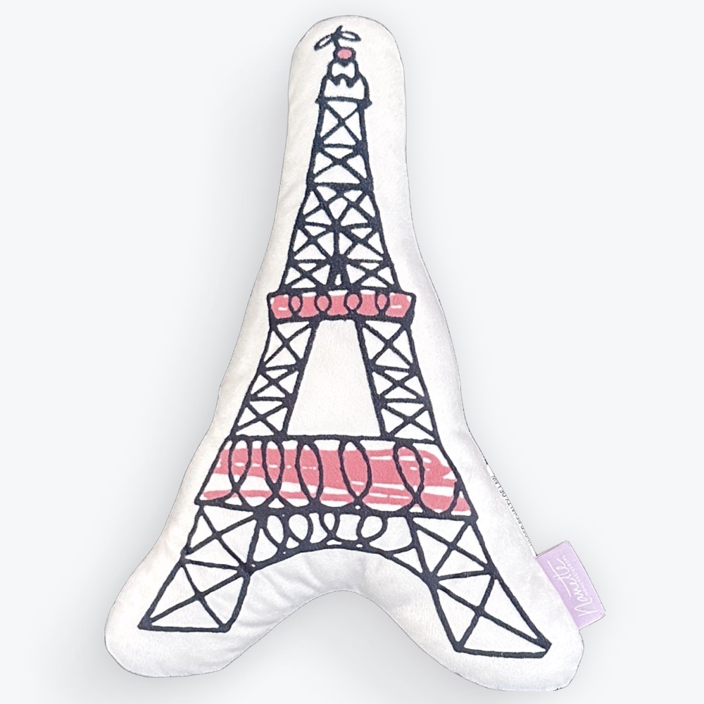 Nanette Lepore Eiffel Tower Soft Fuzzy Accent Pillow Black and Pink on White